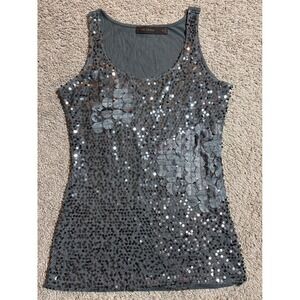 Y2K The Limited Womens XS Gray Sequin Floral Embellished Tank Top Scoop Neck